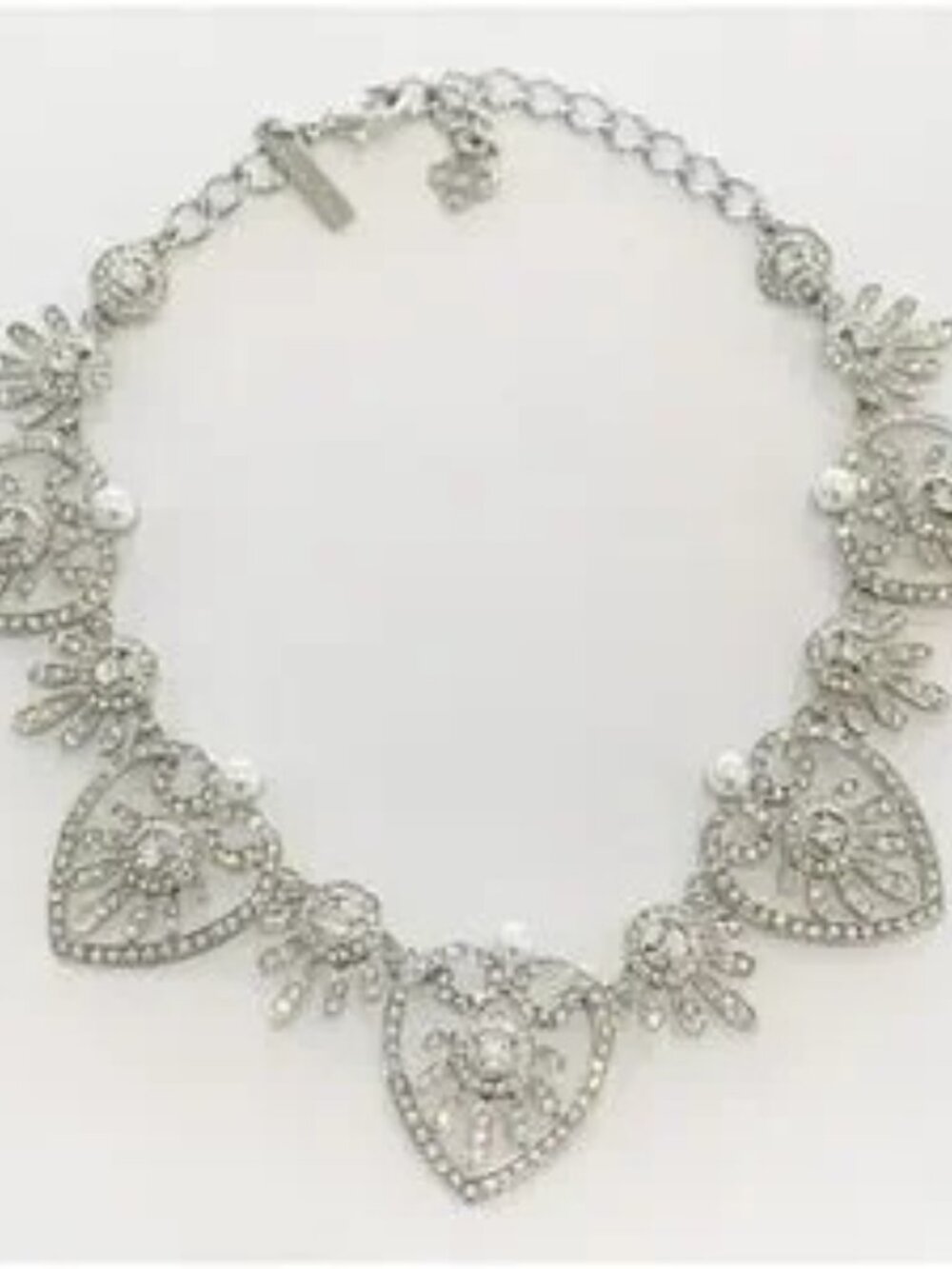 Oscar de la Renta Silver Heart Rhinestone Necklace - Picture 3 of 5